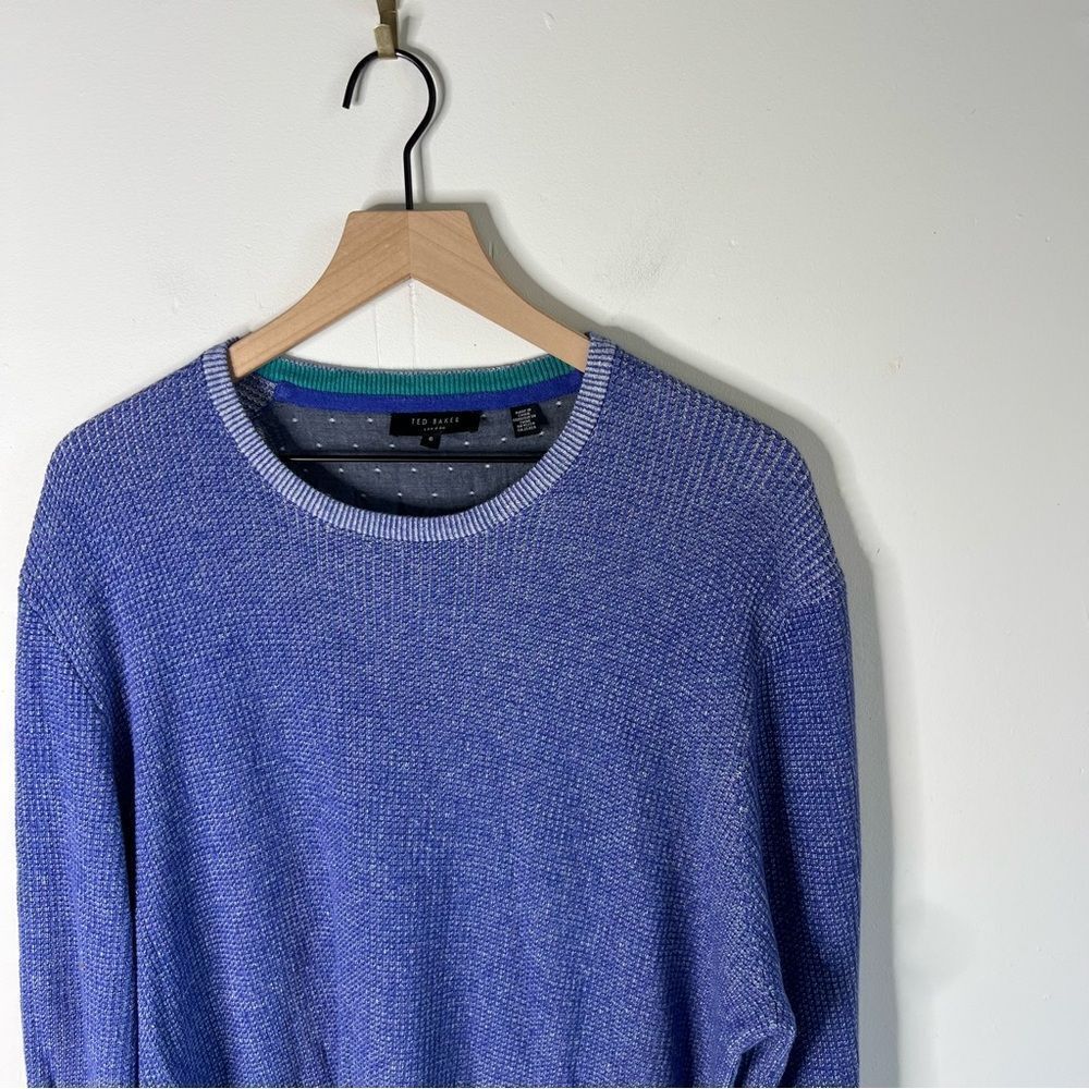 Ted Baker Cotton Sweater Crew Neck Men’s Size 6 Blue Minimalist Office Designer